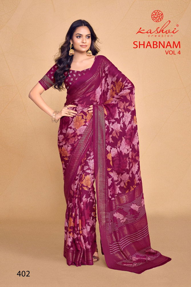 Shabnam Vol 4 By Kashvi Dull Moss Foil Printed Saree Wholesale Price In Surat
